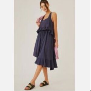 Anthropologie daily practice Navy Patricia ruffle Midi Dress size small